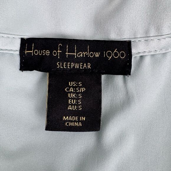 House of Harlow 1960 Women's Satin Pajama Set Seafoam Green Small Pearl Button - Picture 14 of 16